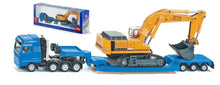 Indlæs billede til gallerivisning Man TG-A HEAVY HAULAGE TRANSPORTER + LOW LOADER + LIEBHERR GRAAFMACHINE blå/gul/grå 1:87