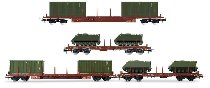 FS 2-UNIT PACK 4-AXLE FLAT TWO 20' CONTAINERS + TWO M113 EP.IV-V 1:87