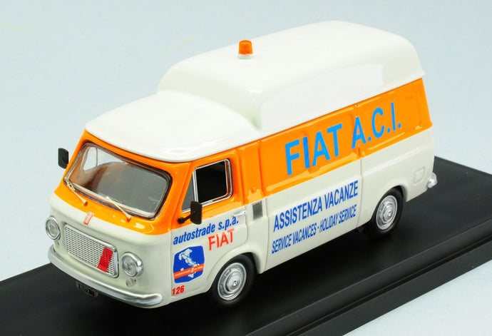 FIAT 238 TETTO ALTO VAN ACI ASSISTENZA VACANZE 1970 WHITE ORANGE 1:43