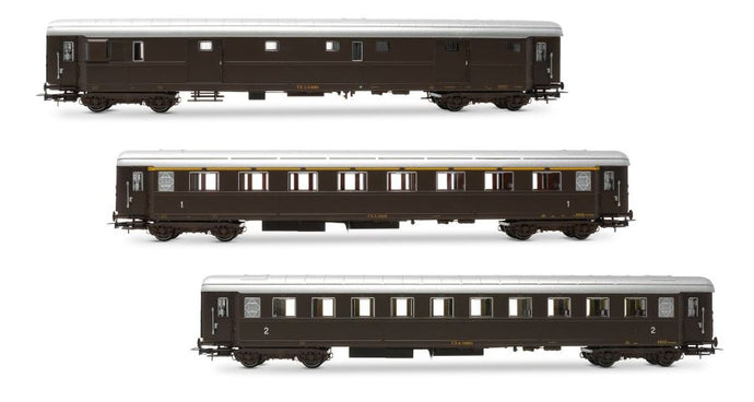 FS 3 CARROZZE 1 BAGAGL.1 1a CLASSE 1 2a CLASSE CASTANO LIVERY EP.IIIB