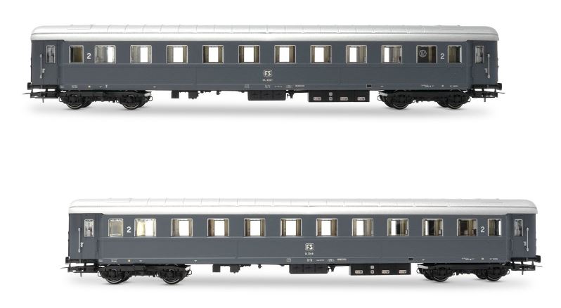 FS 2 CARROZZE TIPO 1946 2a CLASSE 1 C/RISTORO EP.IVa 1:87