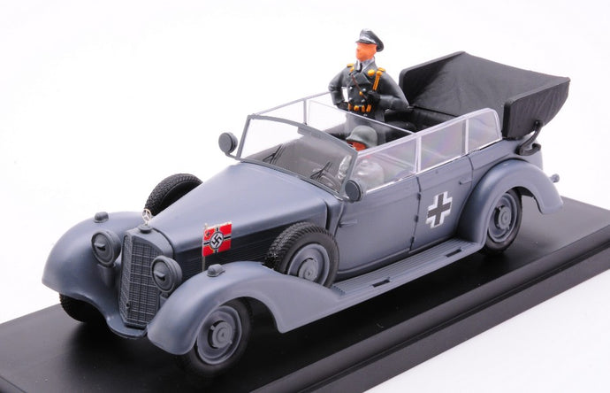 MERCEDES BENZ 770K WEHRMACHT - CON UFFICIALE E SOLDATO - HIERARCHY AND SOLDIER FIGURES INCLUDED 1941 BLACK 1:43