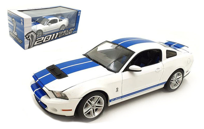 SHELBY GT500 2011 PERFORMANCE WHITE WITH GRABBER BLUE STRIPES 1:18