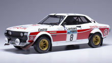 Indlæs billede til gallerivisning TOYOTA CELICA 2000GT RA21 N 8 2nd RALLY RAC LOMBARD 1977 HANNU MIKKOLA - ARNE HERTZ WHITE RED 1:18