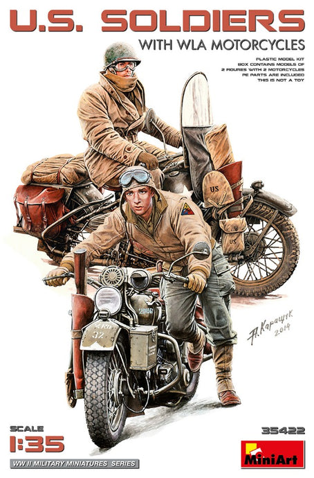 FIGURES USA SOLDIERS WITH WLA MOTORCYCLES 1945 / 1:35