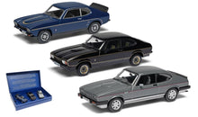 Indlæs billede til gallerivisning Ford CAPRI SPORTING TRILOGY COLLECTION - 3 CAR SET blå/sort/grå 1:43