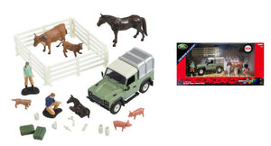 LAND ROVER LAND DEFENDER 90 PICK-UP CLOSED WITH ANIMALS AND FIGURES 1984 GREEN SILVER 1:32