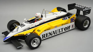 Renault RE30B #16 RENE ARNOUX WINNER FRENCH GP 1982 + FIGUUR hvid/gul/sort 1:18
