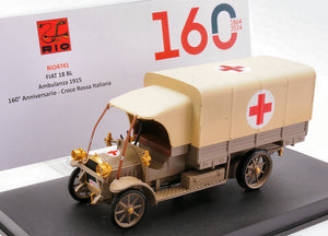 FIAT 18BL TRUCK TELONATO AMBULANZA C.R.I. 1915 - 160th ANNIVERSARIO CROCE ROSSA ITALIANA MILITARY GREEN 1:43