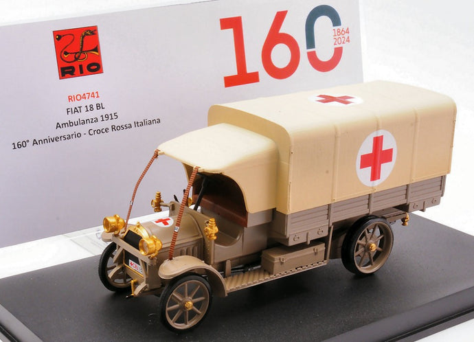 FIAT 18BL TRUCK TELONATO AMBULANZA C.R.I. 1915 - 160th ANNIVERSARIO CROCE ROSSA ITALIANA MILITARY GREEN 1:43