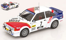 Indlæs billede til gallerivisning FORD ENGLAND ESCORT MKIII RS TURBO (night version) N 7 RALLY HASPENGOUW 1985 STIG ANDERVANG - ANDRE SCHOONENWOLF WHITE BLUE RED 1:18