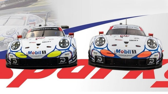 PORSCHE SET 2X 911 991 RSR TEAM PORSCHE GT N 911 WINNER GTLM CLASS PETIT LE MANS 2018 P.PILET - N.TANDY - F.MAKOWIECKI + N 912 2nd GTLM-CLASS PETIT LE MANS 2018 E.BAMBER - L.VANTHOOR - M.JAMINET WHITE 1:64