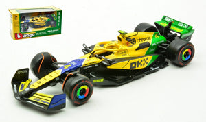 Mclaren MCL 38 #4 LANDO NORRIS 4th MONACO GP - SENNA 30th ANNIVERSARY LIVERY 2024 gul/grøn/blå 1:43 fra Burago