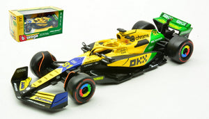 Mclaren MCL 38 #81 OSCAR PIASTRI 2nd MONACO GP - SENNA 30th ANNIVERSARY LIVERY 2024 gul/grøn/blå 1:43 fra Burago