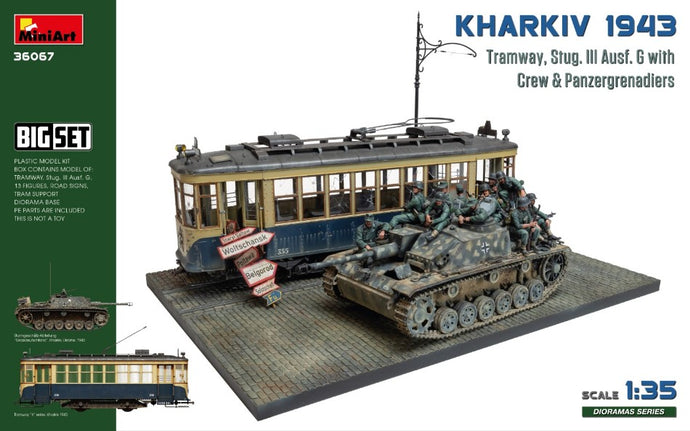 TANK DIORAMA MILITARY TRAMWAY STUG. III AUSF. G WITH CREW AND PANZERGRENADIERS 1943 / 1:35