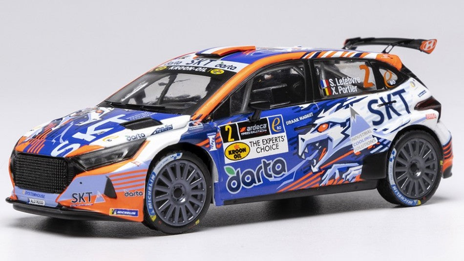 HYUNDAI i20 N RALLY2 TEAM BMA N 2 WINNER RALLY YPRES 2024 STEPHANE LEFEBVRE - XAVIER PORTER BLUE WHITE ORANGE 1:43