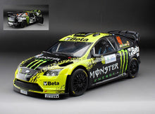 Indlæs billede til gallerivisning FORD ENGLAND FOCUS RS WRC08 MONSTER N 46 RALLY SHOW MONZA 2009 VALENTINO ROSSI - CARLO CASSINA MATT BLACK YELLOW 1:18