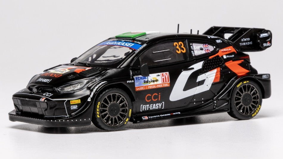 TOYOTA YARIS GR RALLY1 HYBRID TEAM TOYOTA GAZOO RACING WRT N 33 WINNER RALLY JAPAN 2024 ELFYN EVANS - SCOTT MARTIN BLACK WHITE 1:43