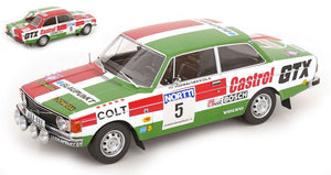 VOLVO 142 CASTROL GTX (night version) N 5 RALLY 1000 LAKES 1973 HANNU MIKKOLA - ERKKI RAUTANEN WHITE RED GREEN 1:18