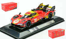 Indlæs billede til gallerivisning Ferrari 499P #50 FUOCO/NIELSEN/MOLINA WINNER 24H LE MANS 2024 rød/gul/sort 1:43 fra Burago
