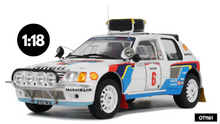 Indlæs billede til gallerivisning PEUGEOT 205 T16 (night version) N 6 RALLY SAFARI 1985 TIMO SALONEN - SEPPO HARJANNE WHITE BLUE RED 1:18