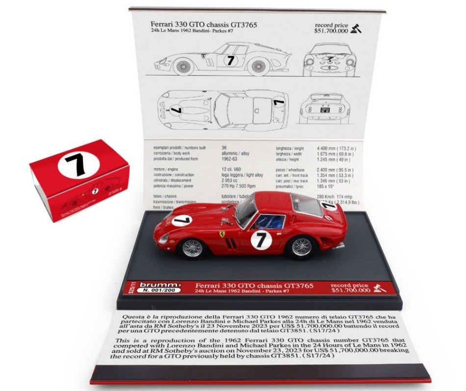 FERRARI 330 GTO N.7 24 H LE MANS 1962 L.BANDINI-M.PARKES 1:43