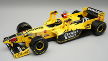 Indlæs billede til gallerivisning JORDAN HONDA 198 #9 DAMON HILL IMOLA GP 1998 + FIGUUR gul/lys blå 1:18