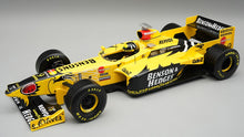 Indlæs billede til gallerivisning JORDAN HONDA 198 #9 DAMON HILL WINNER BELGIUM GP 1998 + FIGUUR gul/lys blå 1:18