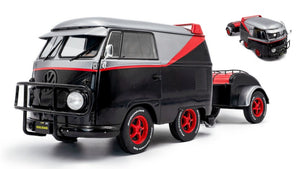 VW T1 KOOL KOMBI + AANHANGER "THE A-TEAM" 2024 sort/sølv/rød 1:18