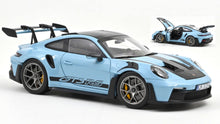 Indlæs billede til gallerivisning PORSCHE 911 992 GT3 RS COUPE WEISSACH PACKAGE 2022 LIGHT BLUE BLACK 1:18