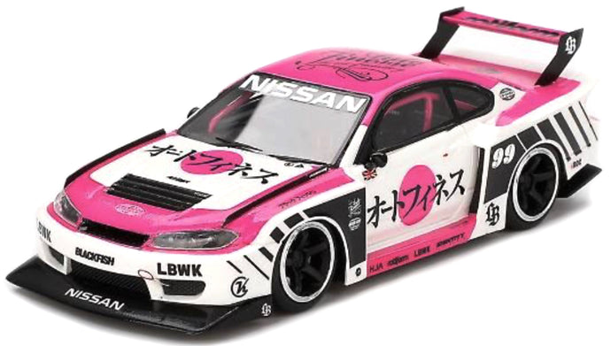NISSAN SILVIA (S15) LB SUPER SILHOUETTE N 99 AUTO FINESSSE SEMA 2023 WHITE BLACK PINK 1:43