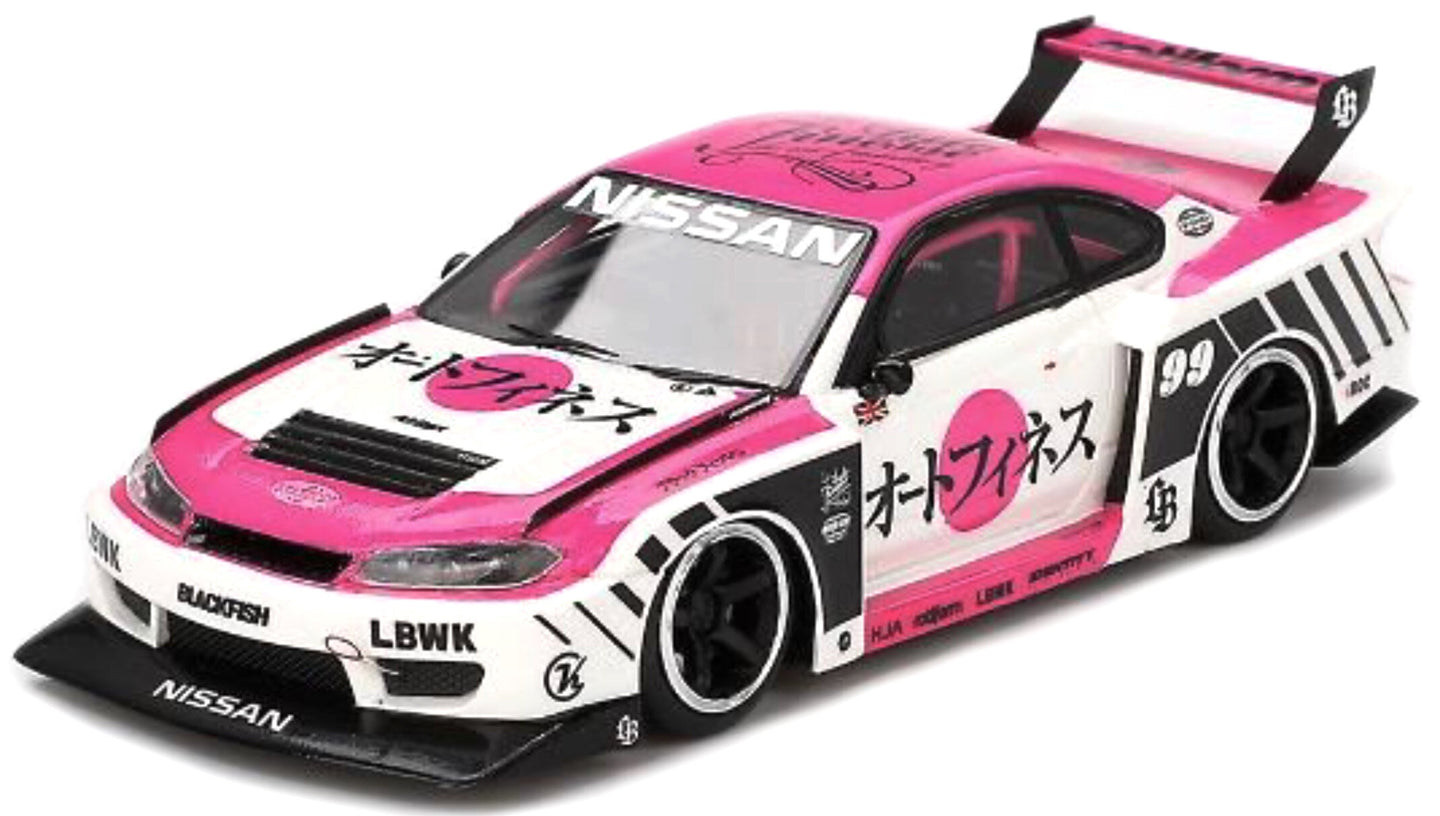 NISSAN SILVIA (S15) LB SUPER SILHOUETTE N 99 AUTO FINESSSE SEMA 2023 WHITE BLACK PINK 1:43