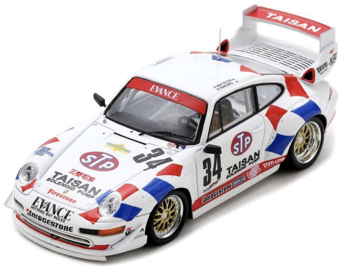 PORSCHE 911 993 GT2 TEAM STP TAISAN N 34 WINNER ROUND 6 GT1 JGTC 1995 TAUGIO MATSUDA - KEIICHI SUZUKI WHITE BLUE RED 1:43