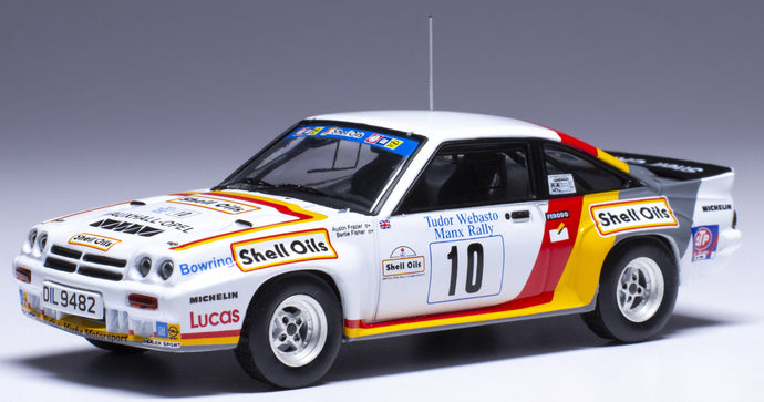 OPEL MANTA 400 TEAM GM DEALER SPORT N 10 3rd RALLY MANX 1985 BERTIE FISHER - AUSTIN FRAZER WHITE RED YELLOW 1:43