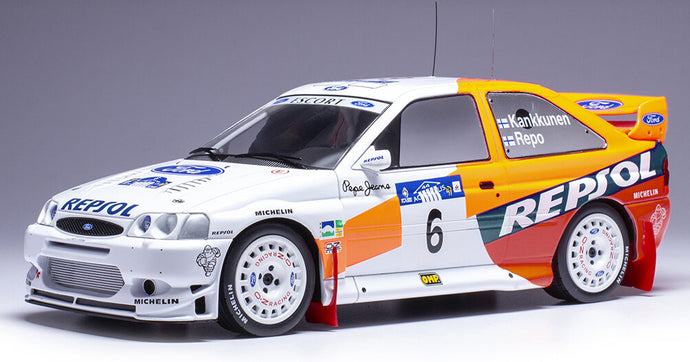 Ford ESCORT WRC #6 KANKKUNEN ACROPOLIS RALLY 1997 hvid/orange/blå 1:18