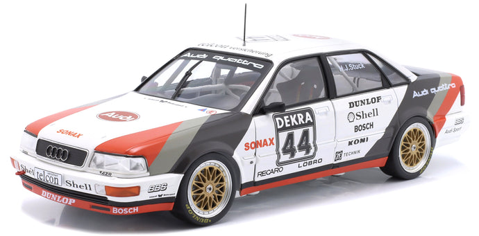 AUDI QUATTRO V8 TEAM SCHMIDT MOTORSPORT TECHNIK N 44 WINNER DTM SEASON 1990 HANS JOACHIM STUCK WHITE GREY RED 1:18