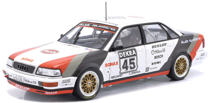 AUDI QUATTRO V8 TEAM SCHMIDT MOTORSPORT TECHNIK N 45 DTM SEASON 1990 WALTER ROHRL WHITE GREY RED 1:18