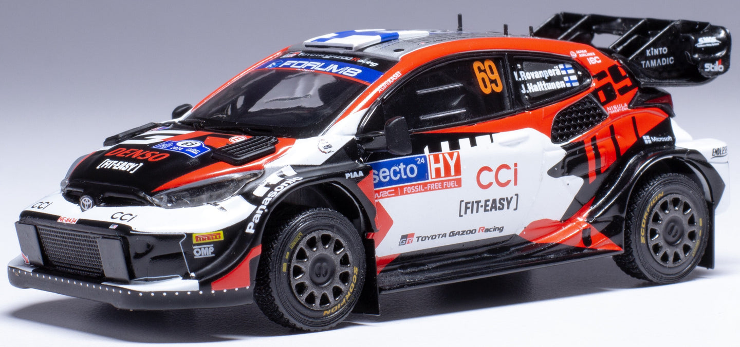 TOYOTA YARIS GR RALLY1 TEAM TOYOTA GAZOO RACING WRT N 69 RALLY FINLAND 2024 KALLE ROVANPERA - JONNE HALTTUNEN BLACK WHITE RED 1:43