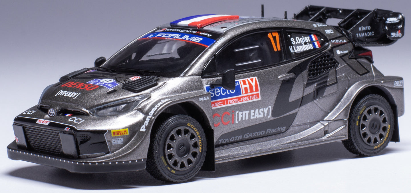 TOYOTA YARIS GR RALLY1 TEAM TOYOTA GAZOO RACING WRT N 17 WINNER RALLY FINLAND 2024 SEBASTIEN OGIER - VINCENT LANDAIS GREY 1:43
