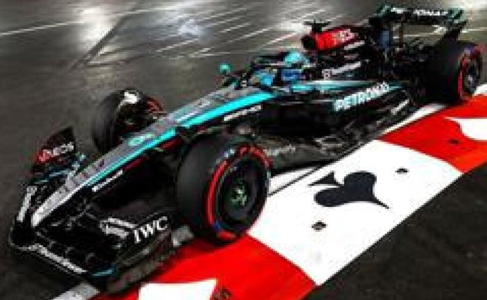 MERCEDES GP F1 W15 EQ PERFORMANCE TEAM AMG PETRONAS MOTORSPORT N 63 WINNER LAS VEGAS USA GP 2024 GEORGE RUSSELL BLACK SILVER GREEN 1:43