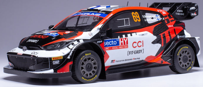 TOYOTA YARIS GR RALLY1 TEAM TOYOTA GAZOO RACING WRT N 69 RALLY FINLAND 2024 KALLE ROVANPERA - JONNE HALTTUNEN BLACK WHITE RED 1:18