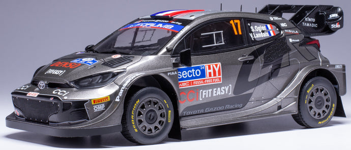 TOYOTA YARIS GR RALLY1 TEAM TOYOTA GAZOO RACING WRT N 17 WINNER RALLY FINLAND 2024 SEBASTIEN OGIER - VINCENT LANDAIS GREY 1:18