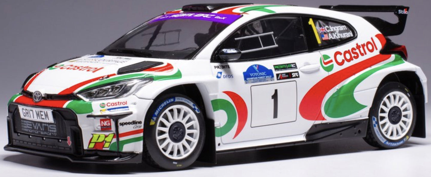 Toyota GR YARIS RALLY2 WRC #1 INGRAM/KIHURANI VOYONIC CHAMPION FOREST RALLY 2024 hvid/rød/grøn 1:18