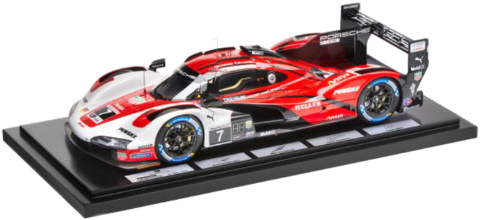 PORSCHE 963 9RD 4.6L TURBO V8 TEAM PORSCHE PENSKE MOTORSPORT N 7 WINNER 24h DAYTONA 2024 MATT CAMPBELL - DANE CAMERON - FELIPE NASR - JOSEF NEWGARDEN WITH SHOWCASE RED WHITE BLACK 1:18