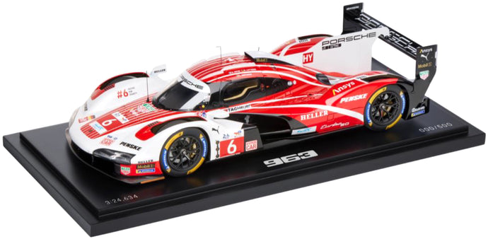 PORSCHE 963 9RD 4.6L TURBO V8 TEAM PORSCHE PENSKE MOTORSPORT N 6 4th 24h LE MANS (POLE POSITION) 2024 KEVIN ESTRE - ANDRE LOTTERER - LAURENS VANTHOOR WITH SHOWCASE RED WHITE BLACK 1:18