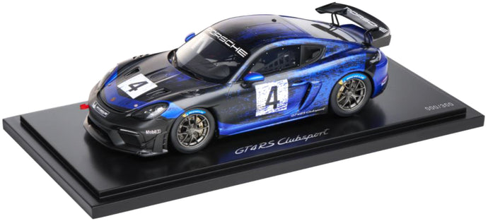 PORSCHE 718 (982) CAYMAN GT4 RS N 4 CLUBSPORT 2023 WITH SHOWCASE BLUE BLACK 1:18