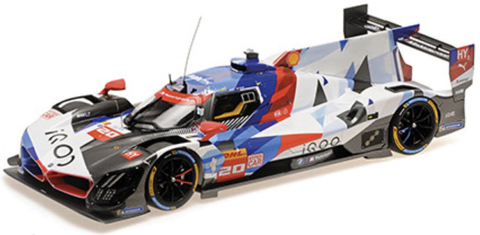 BMW M HYBRID LMDH P66-3 4.0L TURBO V8 TEAM BMW WRT N 20 BAHRAIN TEST SEASON 2024 VALENTINO ROSSI WHITE BLUE BLACK 1:18