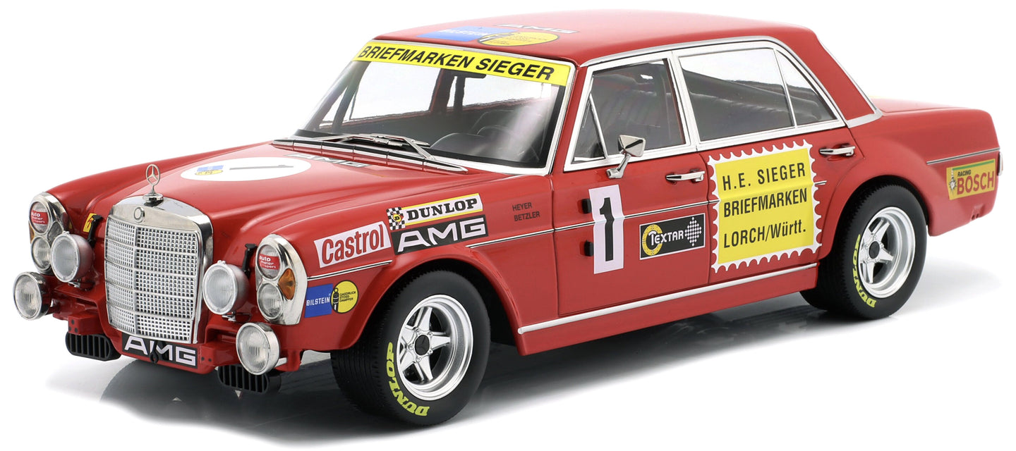 MERCEDES BENZ 300 SEL 6.8 TEAM MERCEDES AMG N 1 24h NURBURGRING 1972 HANS HEYER - THOMAS BETZLER RED 1:18