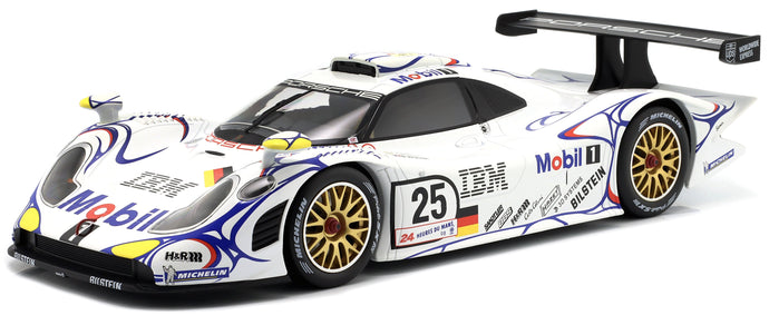PORSCHE 911 GT1-98 3.2L TURBO TEAM PORSCHE AG MOBIL-1 N 25 2nd 24h LE MANS 1998 UWE ALZEN - JORG MULLER - BOB WOLLEK WHITE BLUE RED 1:12