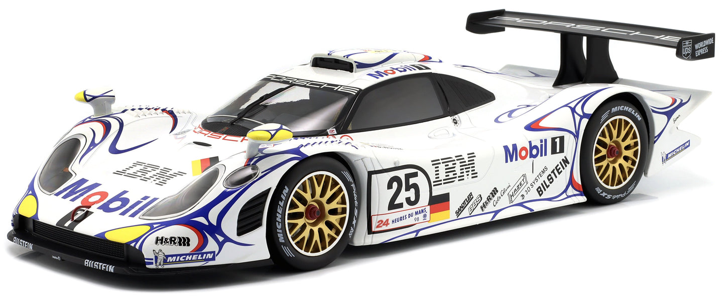 PORSCHE 911 GT1-98 3.2L TURBO TEAM PORSCHE AG MOBIL-1 N 25 2nd 24h LE MANS 1998 UWE ALZEN - JORG MULLER - BOB WOLLEK WHITE BLUE RED 1:12